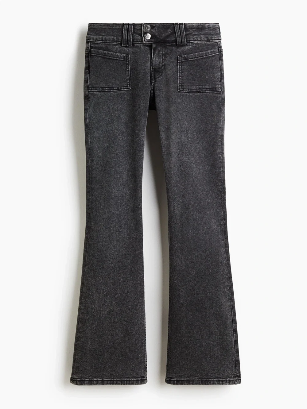 NWT H&M Flare Leg Low Rise Washed Black Grey Patch Pocket Jeans Size 6